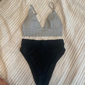 Aerie Long Line Triangle Bikini Top and High Cut Cheeky Bikini Bottom